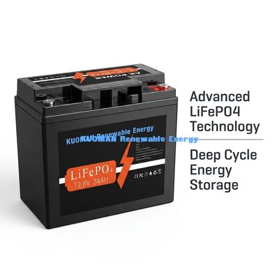 Bateria LiFePO4 de 12V 24Ah com 307,2Wh de energia e material ABS para aplicações de ciclo profundo