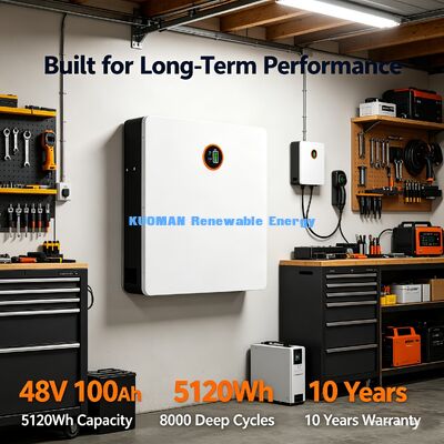 5120Wh Home Energy Storage Bateria montada na parede 48V 100Ah Deep Cycle 8000 vezes duração