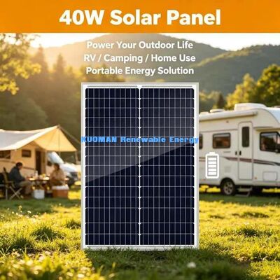 Painel Solar Monocristalino Leve de 40W Unidade de Carregamento Off-Grid de 12V Fácil de Instalar