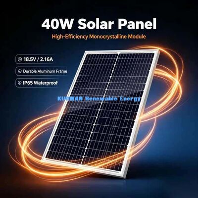 Painel solar de 40 W de célula única, resistente a choques, vidro temperado, energia de emergência para acampamentos