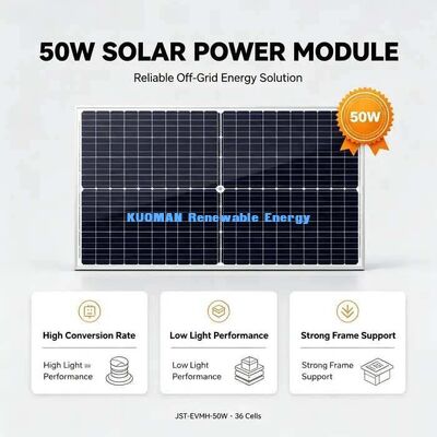 Painel Solar Monocristalino Durável de 50W Resistente a Vento e Neve com Estrutura de Liga de Alumínio