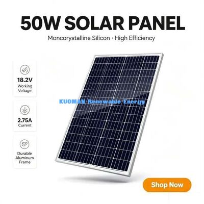 Painel Solar de Alta Eficiência de 50W, Classificação de Tensão do Sistema de 700V, Energia Segura Fora da Rede