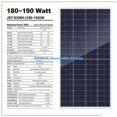 Painel Solar Mono de Longa Duração para Exterior 180-190 Watt Carregador Fotovoltaico à Prova d'Água