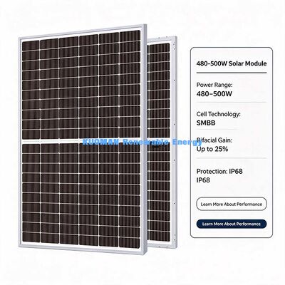 480W-500W painel solar de dois lados, até 25% de ganho de energia extra na parte traseira