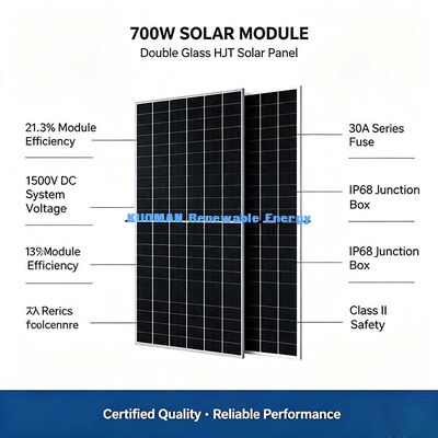Painel Solar Fotovoltaico HJT Residencial de Telhado 700W, Tecnologia Premium de Célula Solar de 16 Barras
