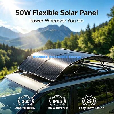 Painel Solar Flexível Monocristalino de 50W, Energia Solar à Prova d'Água Off-Grid para Trailer, Marítimo e Acampamento ao Ar Livre