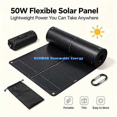 Painel solar flexível reforçado com fibra de carbono de 50 W, kit solar dobrável anti-quebra para acampamento, iate e varanda