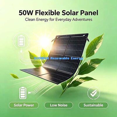Painel solar flexível portátil à prova d'água de 50 W, carregador solar dobrável para bateria de 12 V, central eléctrica e dispositivos externos