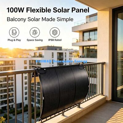 105W 19.4V Painel de energia solar flexível, módulo solar flexível de 360 graus para superfícies curvas