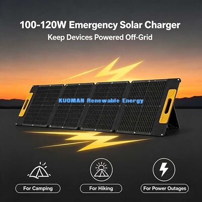 Painel solar dobrável de alta eficiência de 100-120 W, carregador solar portátil à prova de salpicos para aventuras fora da rede