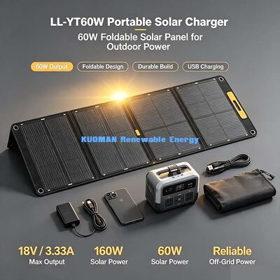 60W Painel Solar Dobrável à Prova d'Água, Carregador Solar Off-Grid para Estação de Energia e Drone