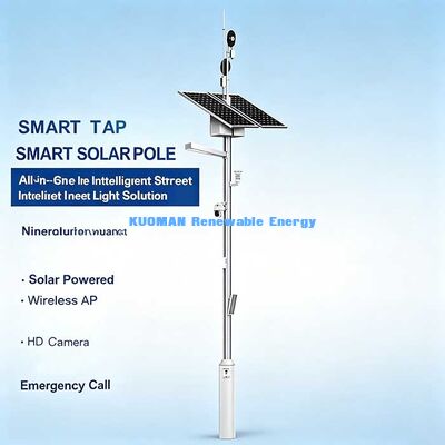 Solar Smart Pole 02, All-in-One Smart Street Light com câmera, WiFi, estação meteorológica e chamada de emergência