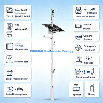 Poste de Rua Inteligente Solar Externo com Interfone de Chamada de Emergência, Câmera de Segurança e Iluminação LED Inteligente