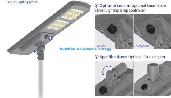 All In One LED Solar Street Light 220lm/W IP65 à prova d'água com 2-3 dias chuvosos Backup para iluminação de estrada e jardim