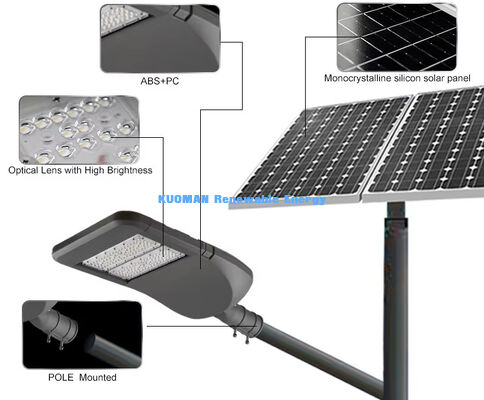 50W IP65 Iluminação solar de rua de alumínio à prova d'água com tecnologia LED para iluminação exterior de estradas