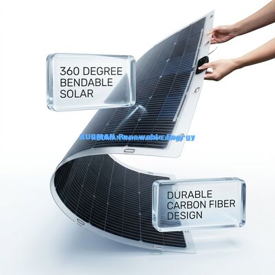 Painel solar flexível bifacial flexível de 360 graus 200W IP68 impermeável com fibra de carbono