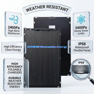 200W IP67 360 graus painel solar flexível flexível para RV e casa de viagem Bifacial painel solar