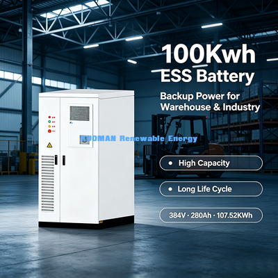 100KWh 384V LiFePO4 ESS Energy Storage Cabinet 280Ah Battery For Solar Farm And Commercial Microgrid
