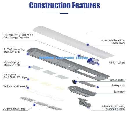 Economia de energia tudo em um Solar Street Light 40W SMD5050 LED lâmpada solar sem custo de eletricidade