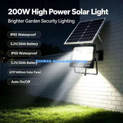 Holofote solar LED externo com carcaça de alumínio fundido, boa dissipação de calor
