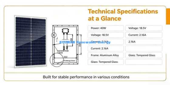 Painel Solar Monocristalino Leve de 40W Unidade de Carregamento Off-Grid de 12V Fácil de Instalar
