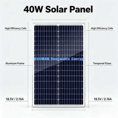 Painel Solar Monocristalino Leve de 40W Unidade de Carregamento Off-Grid de 12V Fácil de Instalar