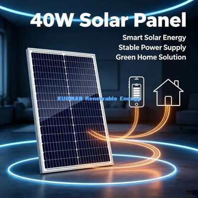 Painel Solar Monocristalino de Vidro Temperado de 40W para Energia de Estufa e Cabana Remota