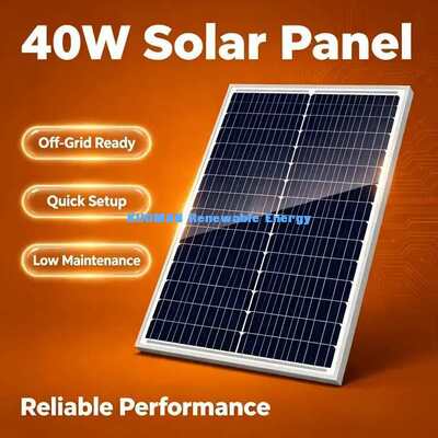 Painel Solar Monocristalino de Vidro Temperado de 40W para Energia de Estufa e Cabana Remota