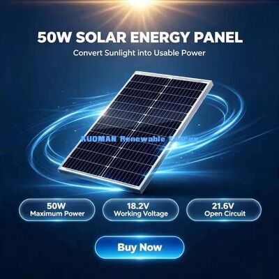 Painel Solar de Alta Eficiência de 50W, Classificação de Tensão do Sistema de 700V, Energia Segura Fora da Rede