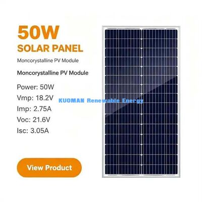 Painel Solar de Alta Eficiência de 50W, Classificação de Tensão do Sistema de 700V, Energia Segura Fora da Rede