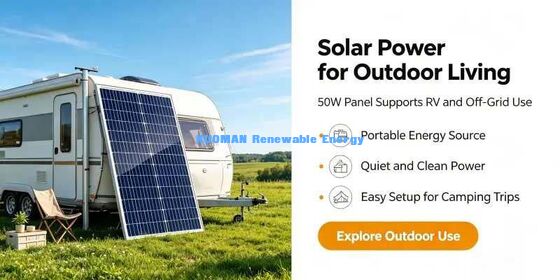 Painel Solar de Alta Eficiência de 50W, Classificação de Tensão do Sistema de 700V, Energia Segura Fora da Rede
