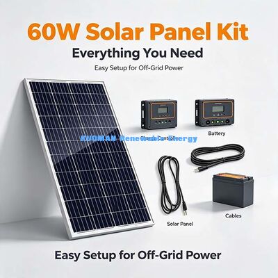 Módulo Fotovoltaico Monocristalino de 60W Carregador Solar à Prova d'Água com Comprimento de Cabo Personalizável para RV, Caravana, Barco