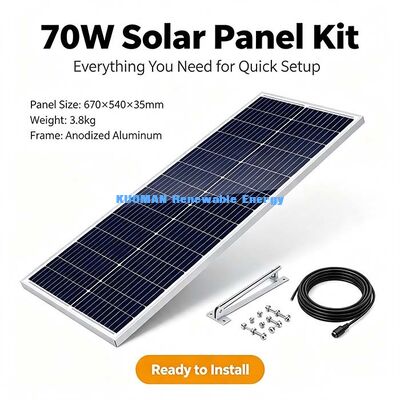 IP67 painel solar monocristalino à prova d'água de 70 W, cabo de saída de comprimento personalizado