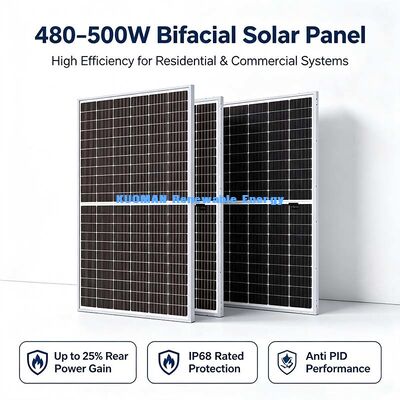 Modulo solar bifacial de 490 W com amplo intervalo de temperatura, -40°C~+85°C