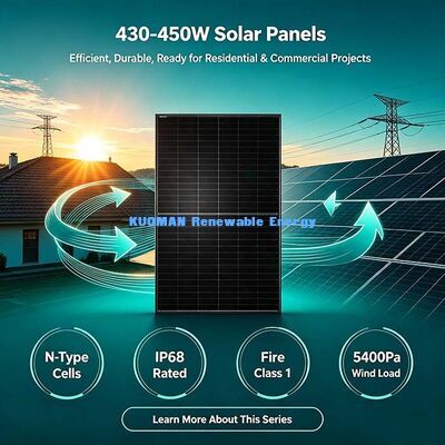 Painel solar monocristalino direto da fábrica de 430 a 450 W, módulo fotovoltaico de saída estável para carregamento de bateria