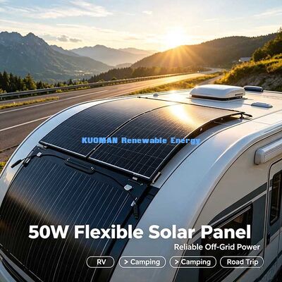 Painel Solar Flexível Curvo de 50W, Kit Solar de Fibra de Carbono Anti-Microfissura para Overlanding e Energia Off-Grid