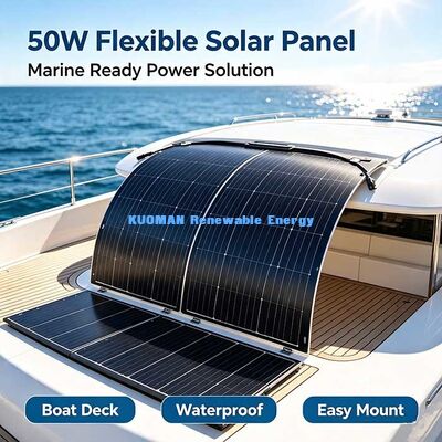 Painel Solar Flexível de Alta Conversão de 50W, Carregador Solar Resistente a Dobras de 360° para Superfícies Curvas e Vida Fora da Rede