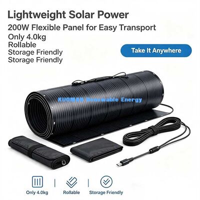Painel solar flexível ultrafinos de 200 W, módulo solar flexível MC4 para telhado de RV, iate, sistema solar de acampamento