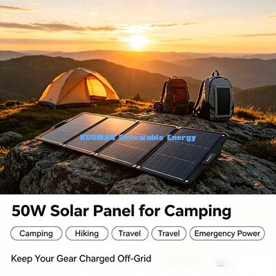 Painel solar dobrável à prova d'água de 50 W, carregador de corrente contínua USB-C para viagens de mochila