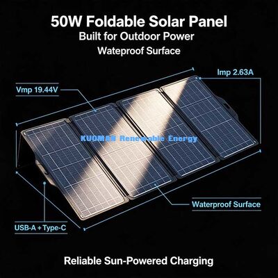 Painel solar dobrável de alta eficiência de 50 W, energia solar portátil para van-life e viagem por estrada