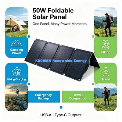 50 W carregador solar portátil dobrável, DC 5521 painel solar USB-C para RV & Van-life