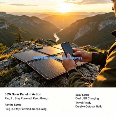 Painel de carregador solar dobrável de 50 W, energia solar portátil leve para mochilas