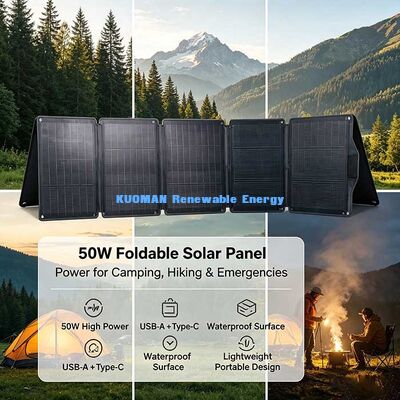 Painel de carregador solar dobrável de 50 W, energia solar portátil leve para mochilas