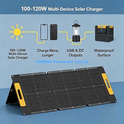 Painel solar dobrável portátil leve de 100W, carregador solar off-grid para caminhadas na praia e passeios de piquenique
