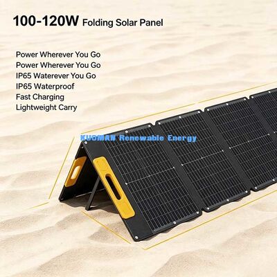 Painel solar dobrável portátil leve de 100W, carregador solar off-grid para caminhadas na praia e passeios de piquenique