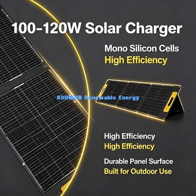 Carregador Solar Monocristalino Dobrável de 105W, Painel Solar Portátil à Prova d'Água para Viagens de Camping ao Ar Livre