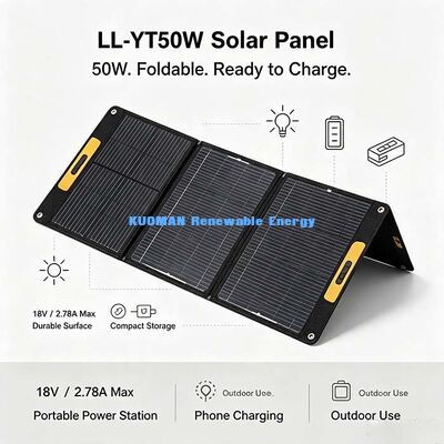 Carregador Solar Dobrável de 50W, Células Solares de Alta Eficiência 22%+ para Estação de Energia Externa